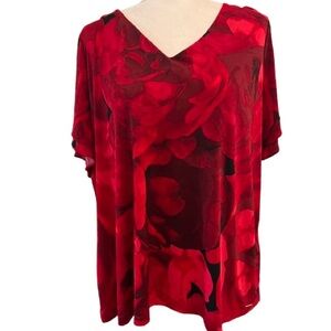 Calvin Klein Red Floral Women's Blouse Plus Size 2X